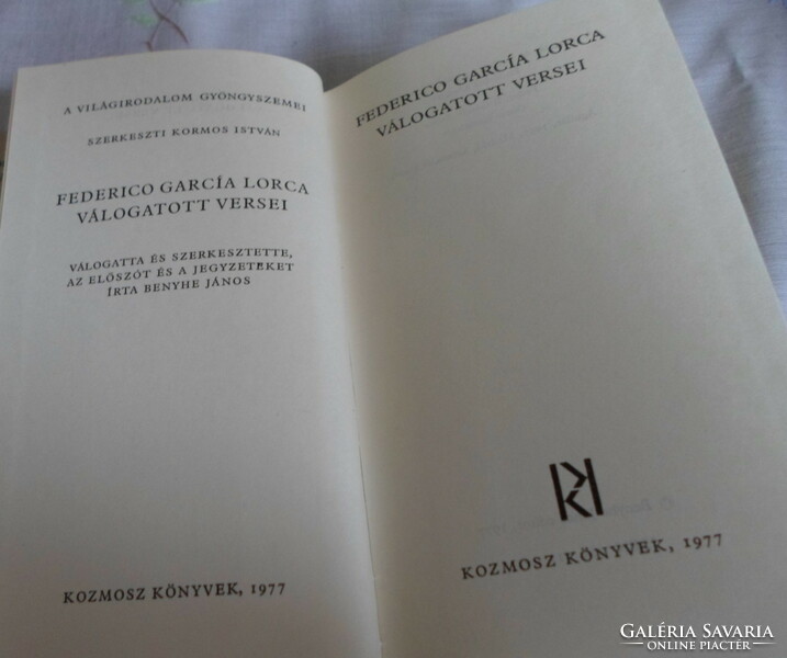 Federico García Lorca válogatott versei (A világirodalom gyöngyszemei; Kozmosz könyvek, 1977)