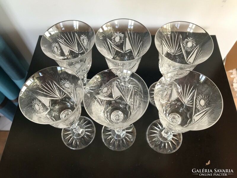 6 Lip high-gloss polished lead crystal stemmed wine glasses, marked, 24% pbo (20/g)