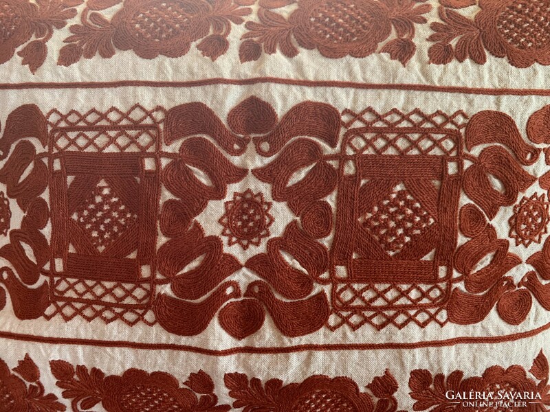 Linen pillowcase embroidered with wonderful rust brown color