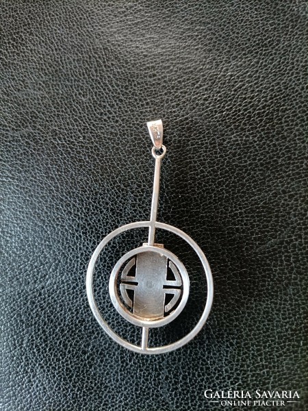 Silver pendant with blue enamel decoration
