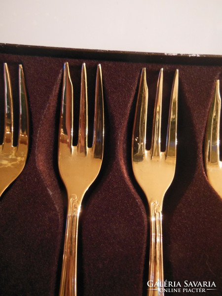 Fork - 6 pcs - 23 k - solingen - gold plated + rococo - cookie fork - 15.5 x 2.5 cm - unopened