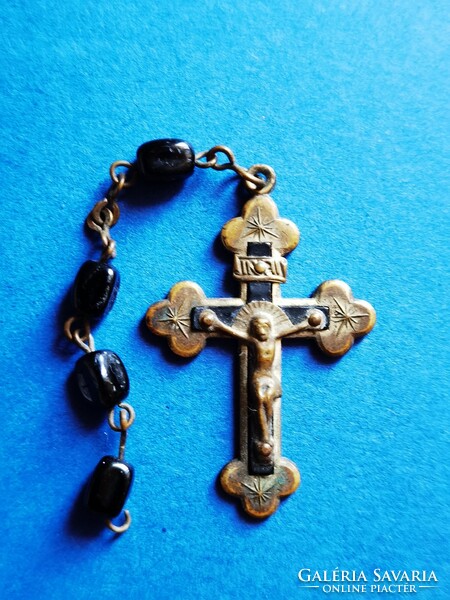 Antique rosary fragment with ebony inlaid cross