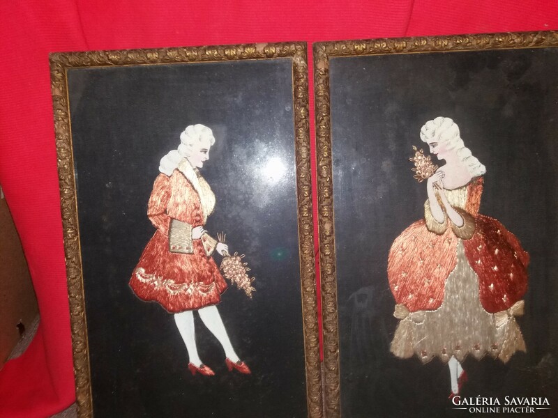 Antique 18th-19th century embroidered silk picture in a frame under glass, same condition according to the pictures