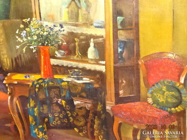 Hungarian ? Painter around 1900: interior in sunlight, room interior interior