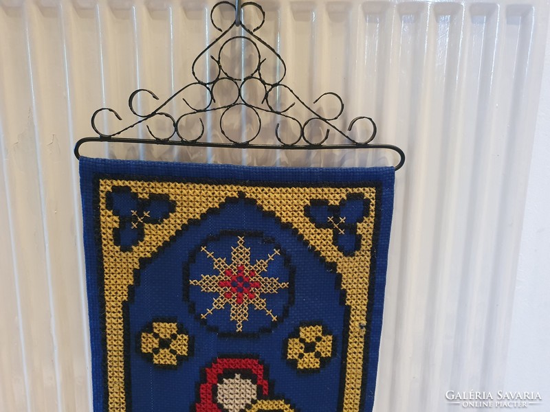 Scandinavian crocheted wall hanging Our Lady with her baby