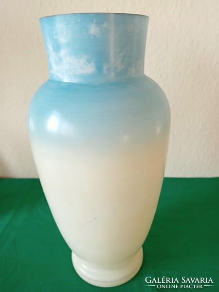 Large painted antique opal glass vase