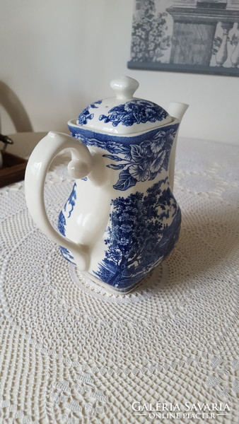 Ironstone eit English scenic earthenware teapot, jug