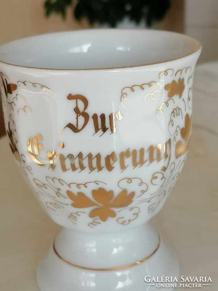 Antique gold-plated, Bidermeier, hand-painted, footed cocoa glass/cup for sale.