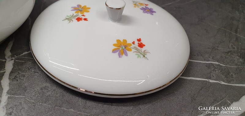 Old Hólloháza porcelain bonbonier with flower pattern