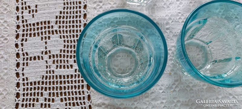 Vastagfalú üveg pohár , türkizkék ,üdítős ,vizes , 6 darabos készlet , nem használt