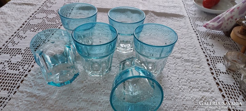 Thick-walled glass, turquoise blue, soda, water, set of 6, unused