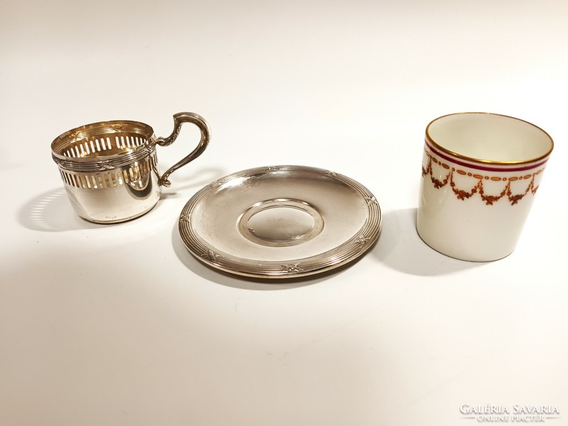 Ezüst kávé szett Limoges hibátlan porcelánnal