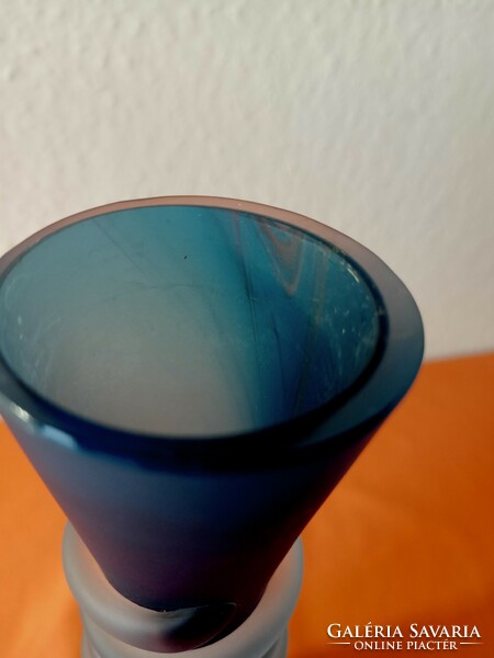 Blue sandblasted Murano glass vase