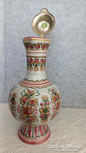 Ulmer ceramic carafe with tin lid, marked, hand decorated, flawless, 27.5 x 6 cm.