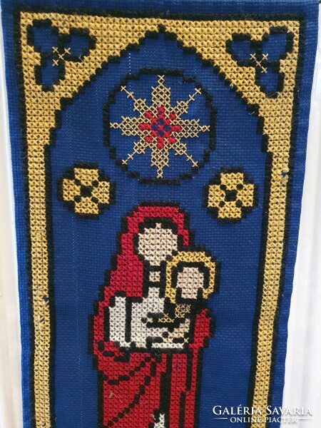 Scandinavian crocheted wall hanging Our Lady with her baby