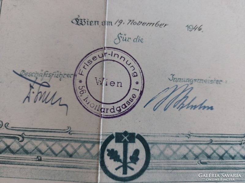 (K) Fodrász (Diploma) 1946 Bécs