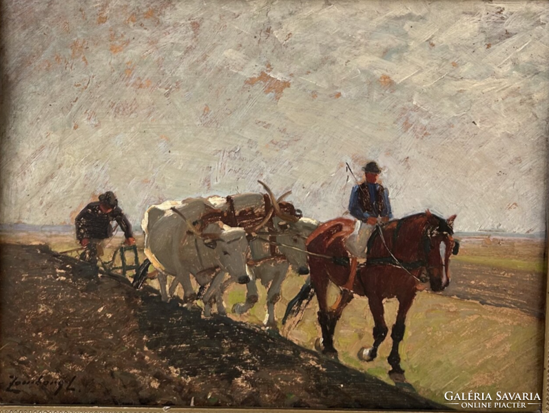 Lajos Zombory (1867-1933) ploughing