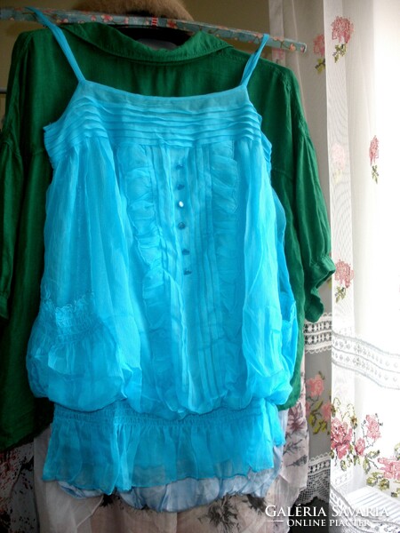 Silk blouse turquoise blue, 100% silk new