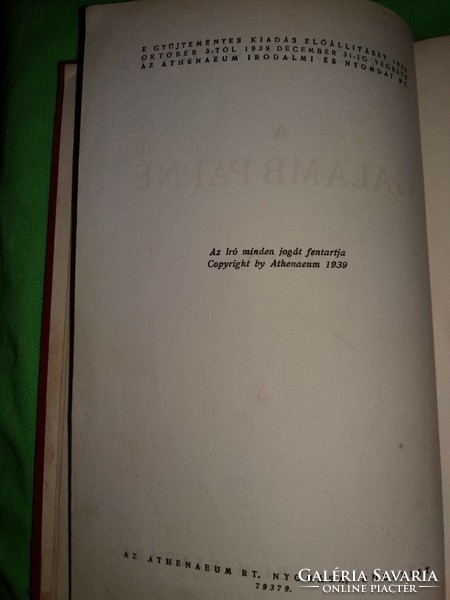 1939. Móricz Zsigmond :A galamb papné regény könyv a képek szerint Athenaeum