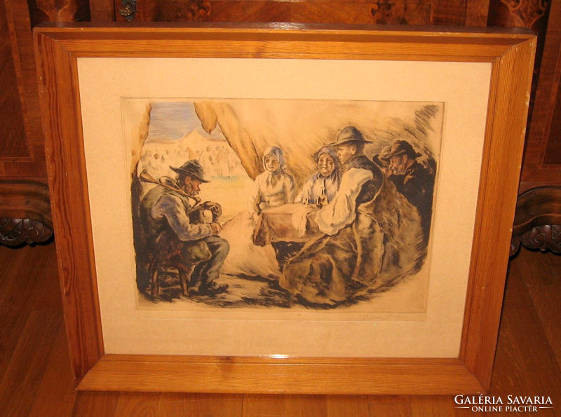 A real rarity! Large ferryman Imre / 1859-1945 / colored etching