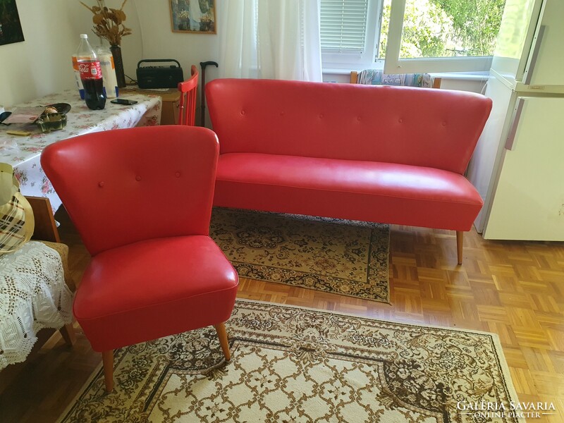 Retro sky artificial leather set: sofa + 2 armchairs