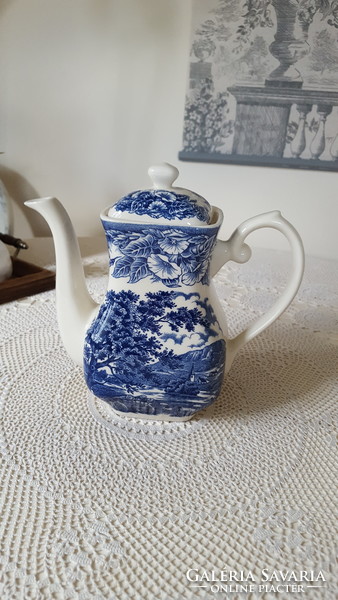 Ironstone eit English scenic earthenware teapot, jug