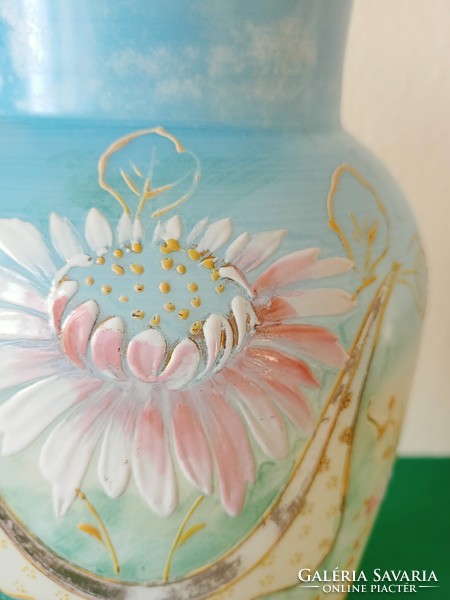 Nagyméretű festett antik  opálüveg váza