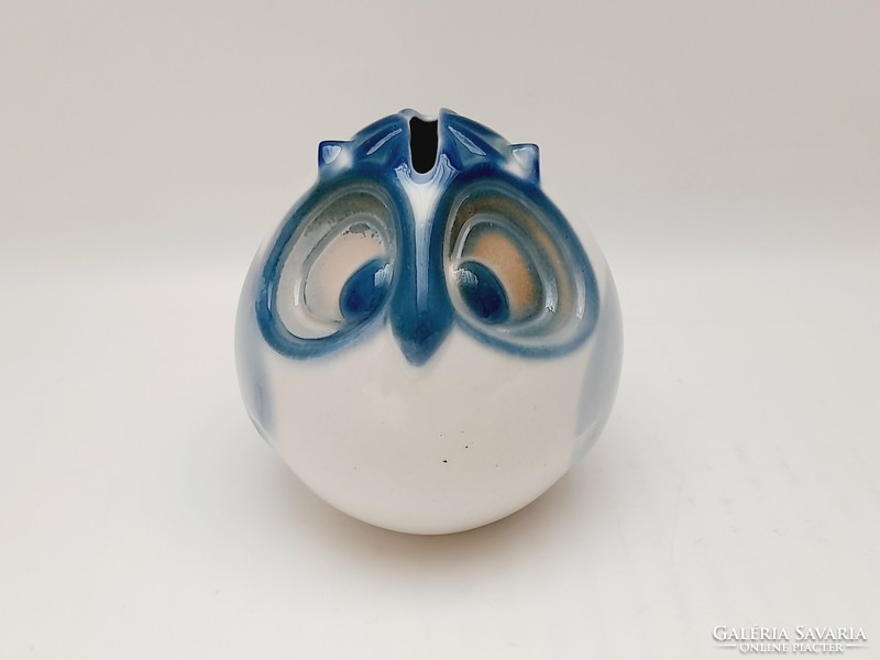 Aquincum aquazur bush owl porcelain figure, Antonia Sábo, 8 cm