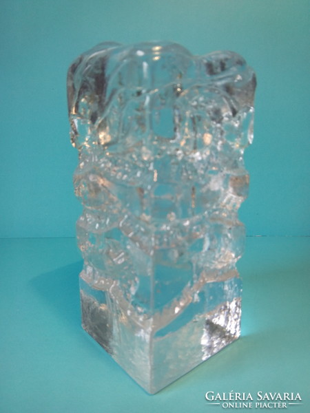 Öntött üveg vastag falú váza jégüveg szálváza