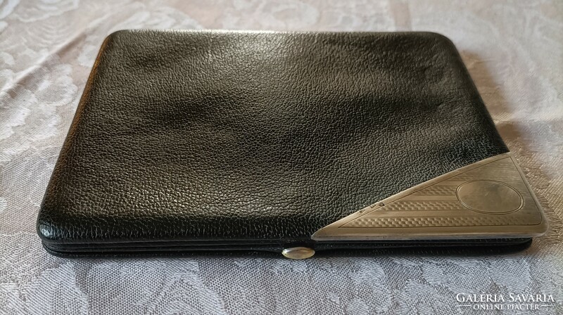 Antique genuine leather wallet with silver decoration