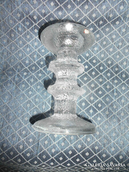 Scandinavian glass marked candle holder (ice glass)