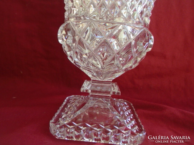 Nagyméretű csiszolt talpas kristály váza serleg formájú AJKAI? öblös szájjal hibátlan vitrin darab