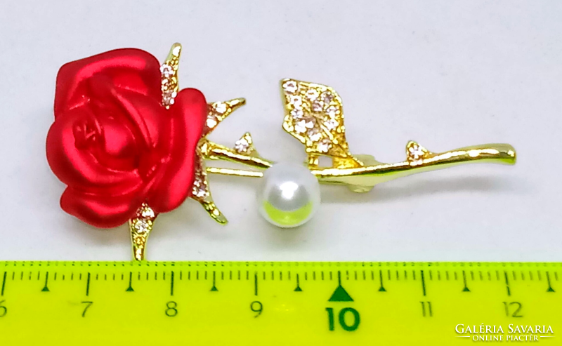 Gold-plated red rose clear crystal brooch 19