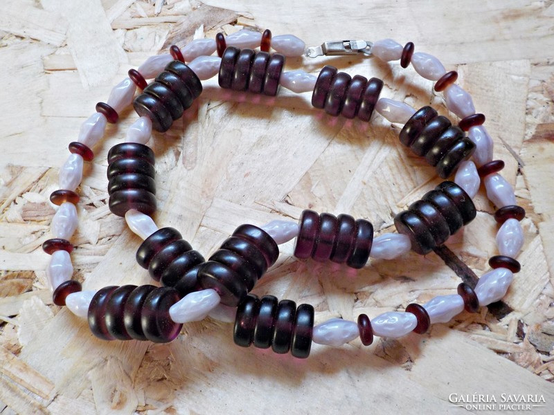 Old light and dark purple glass bead necklace