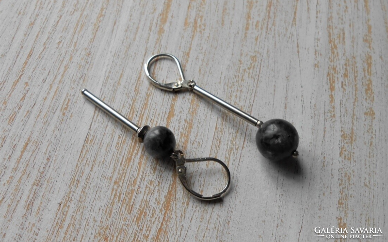 Half-length larvikite earrings on a silver-plated hook