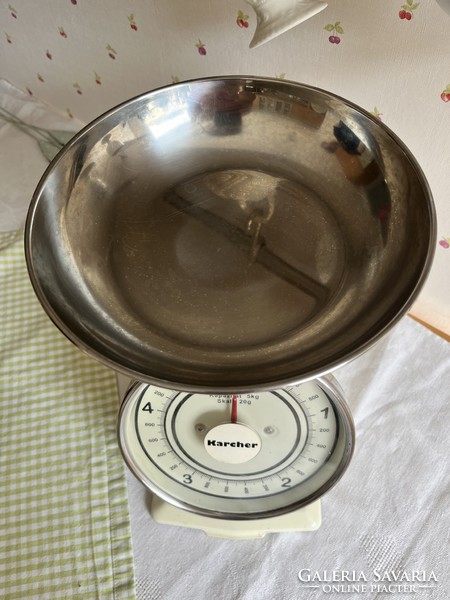 Retro butter-colored German kitchen scale, clock scale with stainless steel bowl - 5 kg