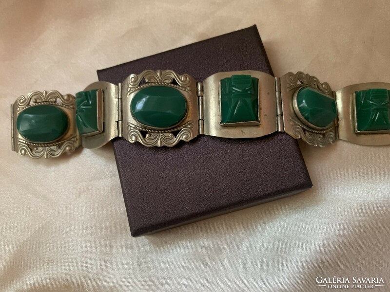 Mexican-taxco silver bracelet with jade stones