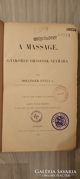 Antique medical book! Gyula Dollinger: a massage. 1884.