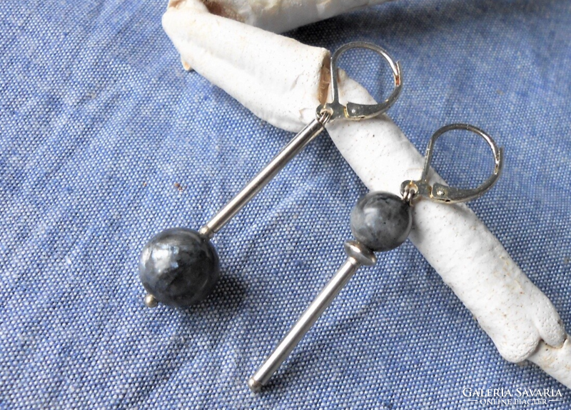 Half-length larvikite earrings on a silver-plated hook