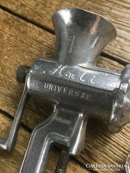 Old German miniature aluminum meat grinder