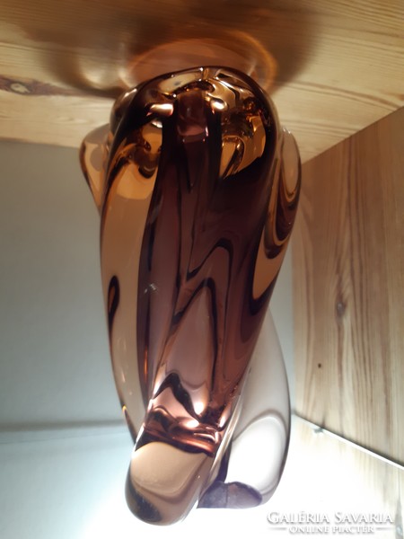Huge salmon colored Czech vintage glass vase skrdlovice or hospodka