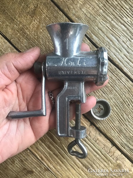 Old German miniature aluminum meat grinder