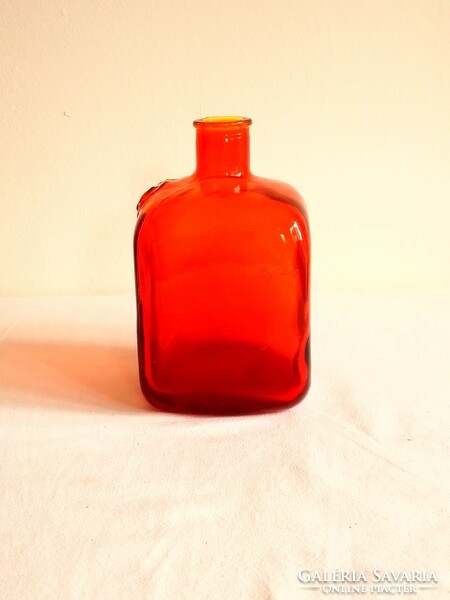 Old orange red colored square molded glass drink bottle Italian ditta fratelli toro liqueur 15 cm