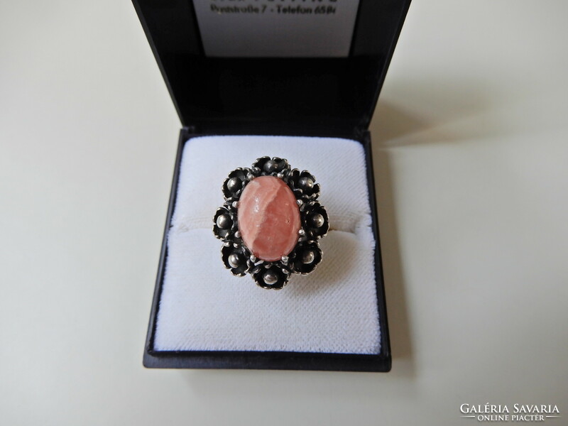 Old modernist silver ring with rhodochrosite