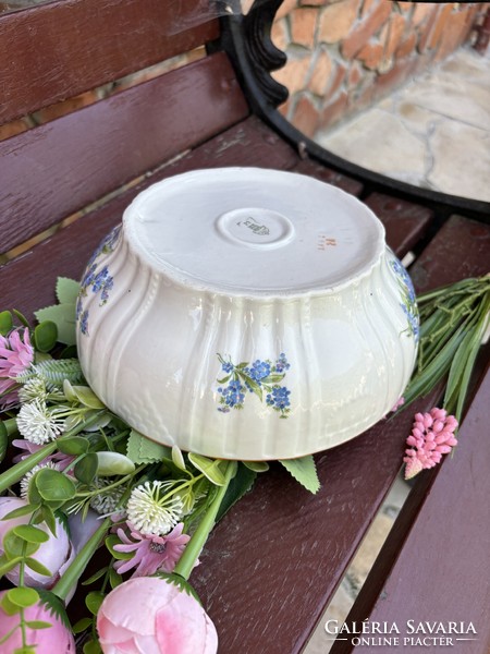 Gyönyörű Zsolnay Fehér Nefelejcses virágos porcelán pogácsástál tál pörköltes levesestál nosztalgia