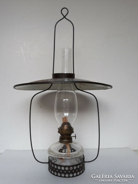Antik függeszthető petróleumlámpa parasztházból Lámpagyári ernyővel
