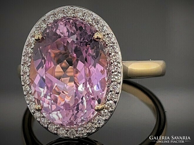 7.00ct Kunzit 0.60 ct Brillekkel arany gyűrű.ÚJ.Igazolással.
