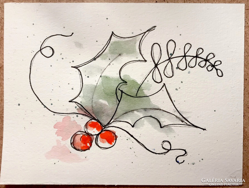 4 handmade watercolor Christmas cards in one package - no print