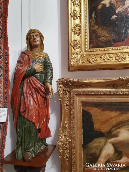Barokk kézzel faragott festett fa szobor 95 cm. Nagyon szép eredeti festéssel . Kora: 1780-1820 .