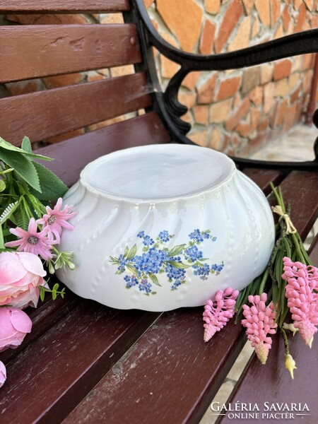 Csavart 23 cm Gyönyörű Nefelejcses virágos porcelán pogácsástál tál pörköltes levesestál nosztalgia